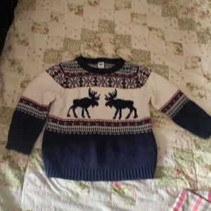 Janie and Jack Navy and White Moose Sweater